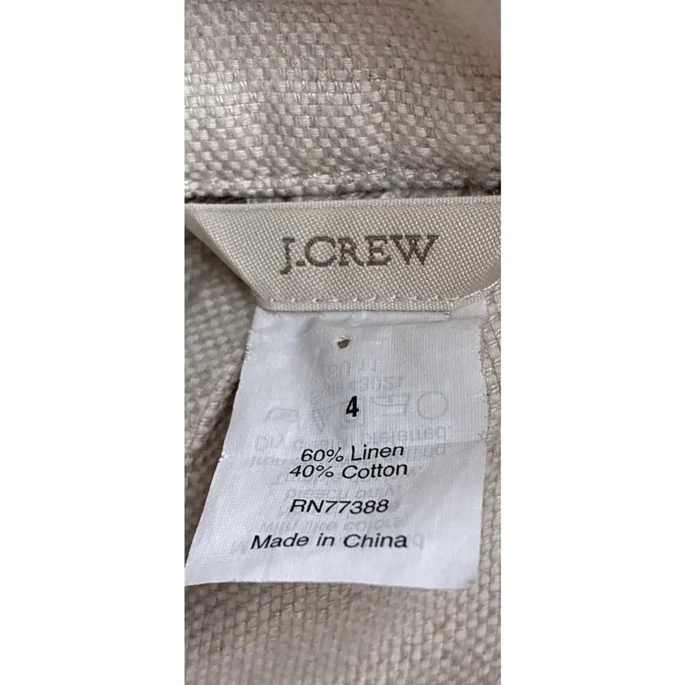 J. Crew Linen Cotton Tie Waist A-Line Skirt Oatmeal Beige 4 Lined Summer Coastal